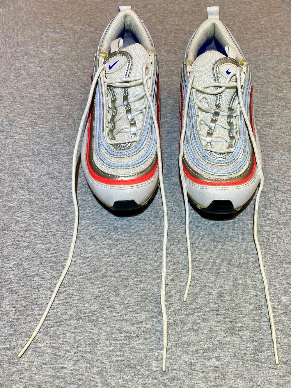 nike air max 97 essential womens running shoes cz6087-101 silver crimson